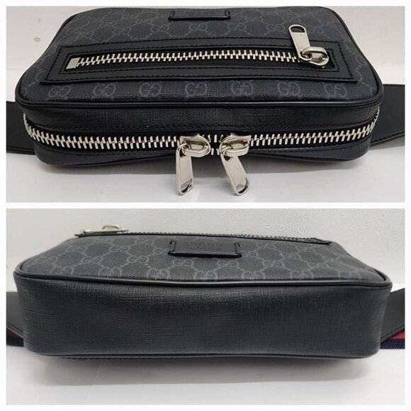 Authentic Gucci GG Supreme Sling Backpack Waist Crossbody Bag Black Leather Mens - Picture 7 of 14